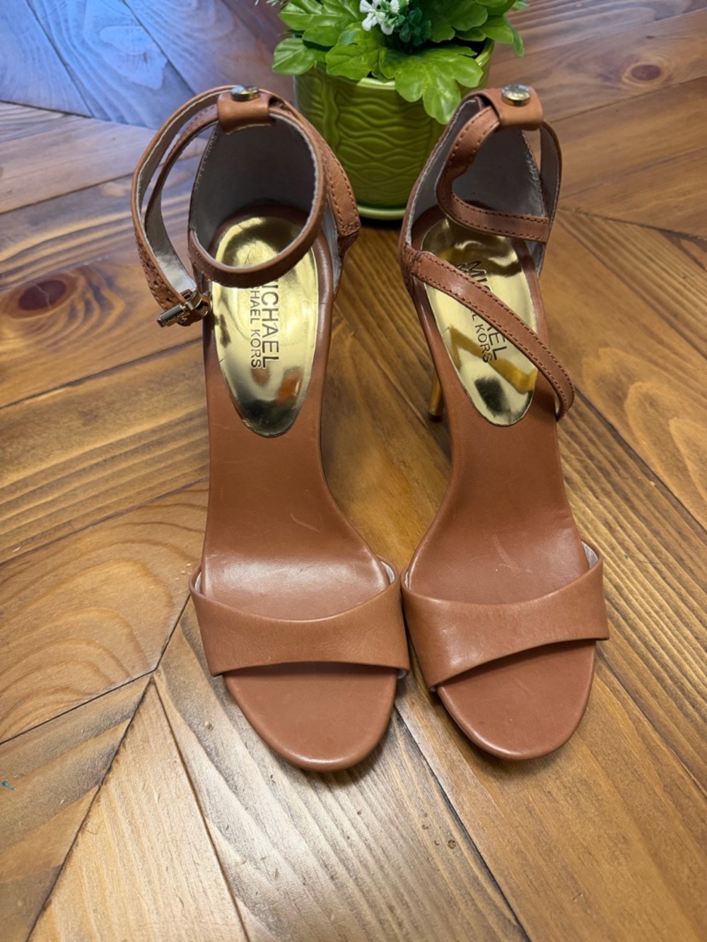 Michael Kors Tan Brown Leather Strappy High-Heel Sandals